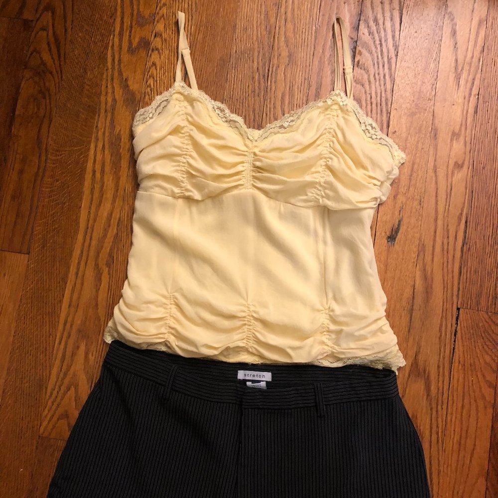 Vintage / Retro ECI New York Butter Yellow Lace Beaded Silk Cami Top
